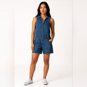 Vintage Blessed‎ Womens Shortalls Size XS Bib Romper Zipper Y2K Casual Med Wash